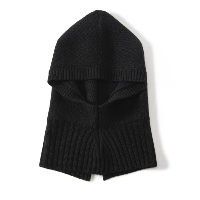 Cashmere Knit Hooded Scarf Cashmere Balaclava Cashmere Hood with Neck Cover Black M