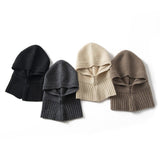 Cashmere Knit Hooded Scarf Cashmere Balaclava Cashmere Hood with Neck Cover Black M