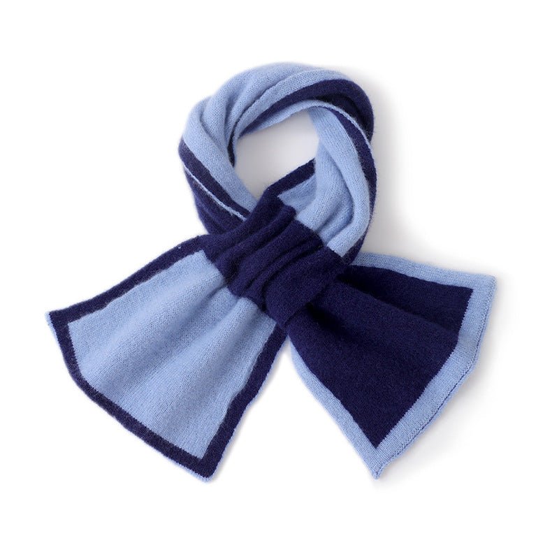Cashmere Knot Scarf with Contrast Trim Double - Tone Cashmere Neck Wrap Blue M