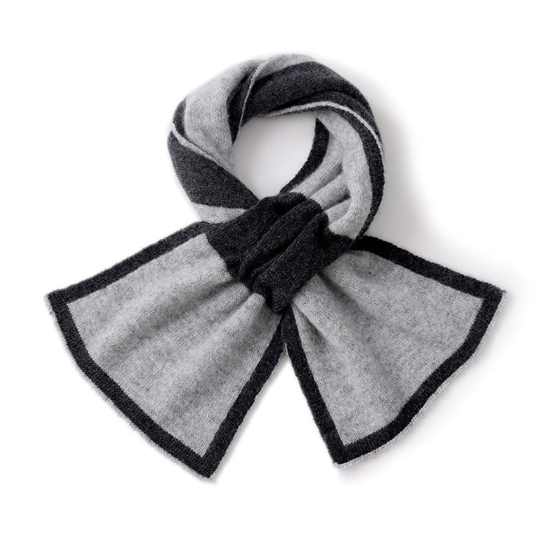 Cashmere Knot Scarf with Contrast Trim Double - Tone Cashmere Neck Wrap Grey M