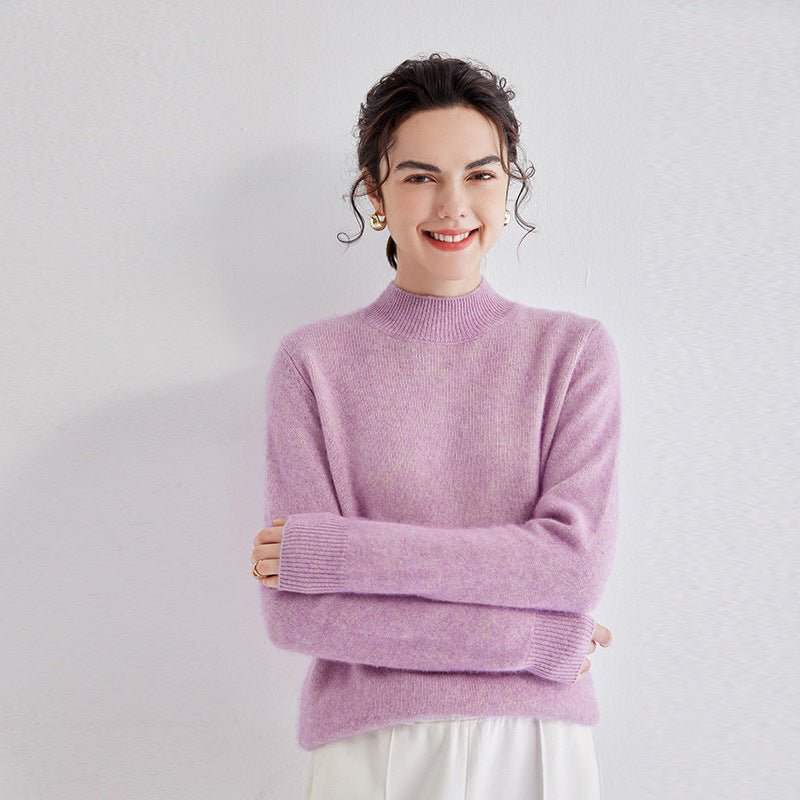 Cashmere Mock Neck Sweater Women Cashmere Pullover Purple XS