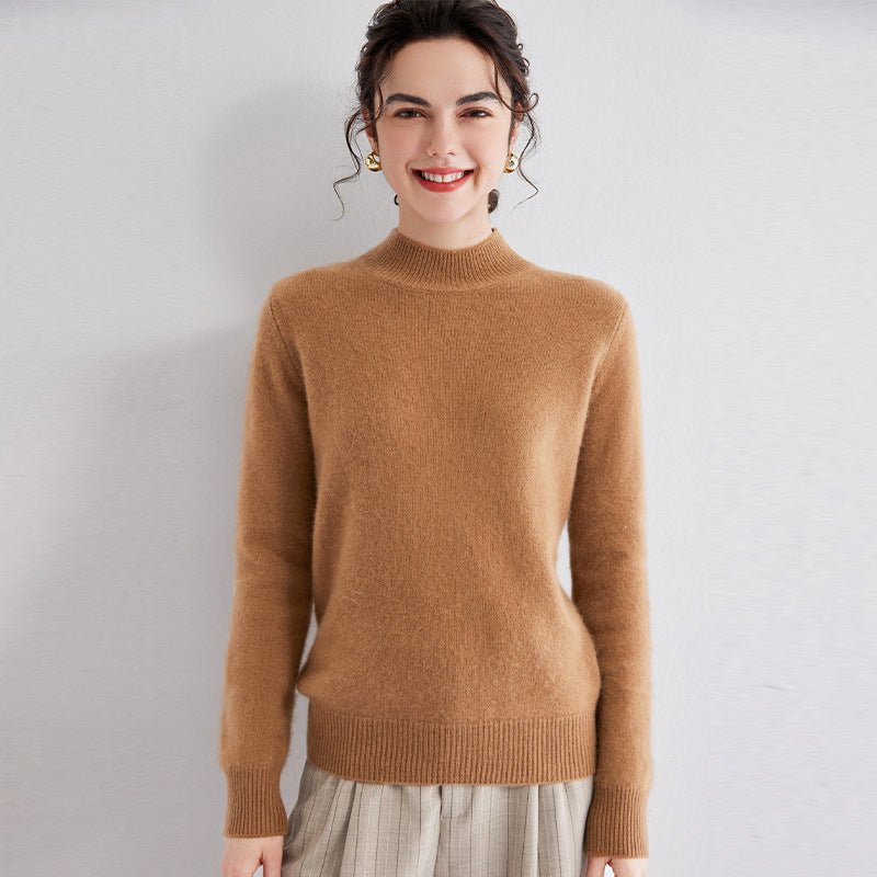 Cashmere Mock Neck Sweater Women Cashmere Pullover Camel XS