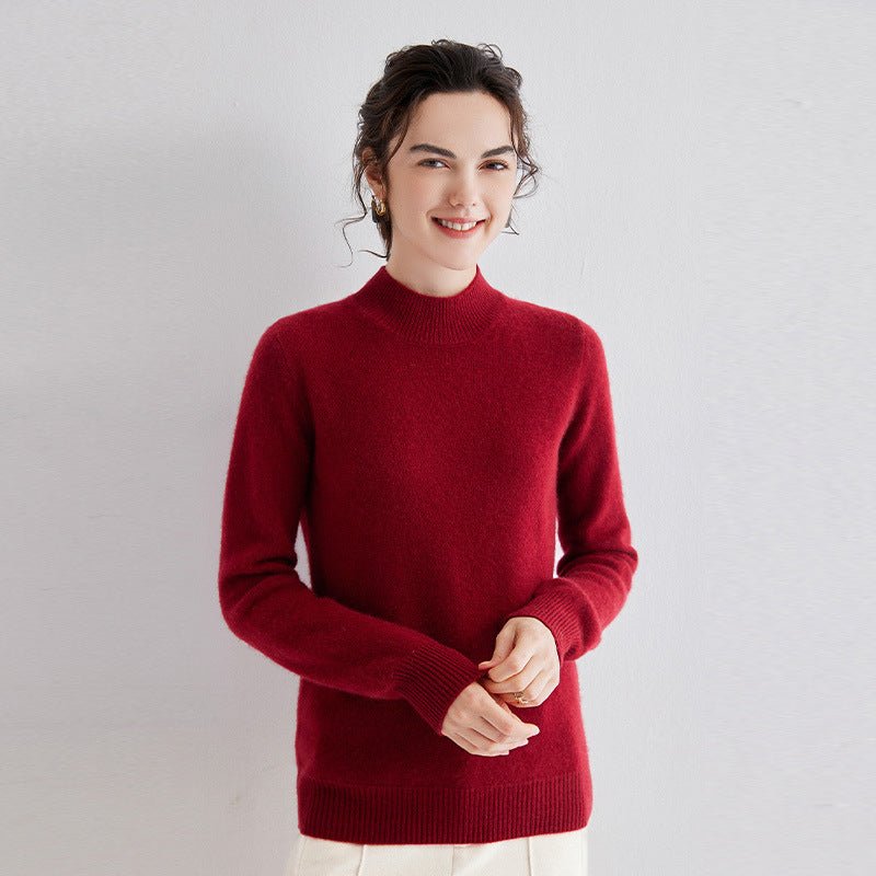 Cashmere Mock Neck Sweater Women Cashmere Pullover Red XS