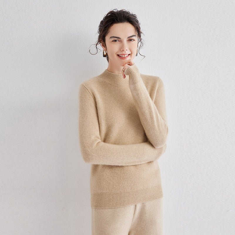 Cashmere Mock Neck Sweater Women Cashmere Pullover Beige XS