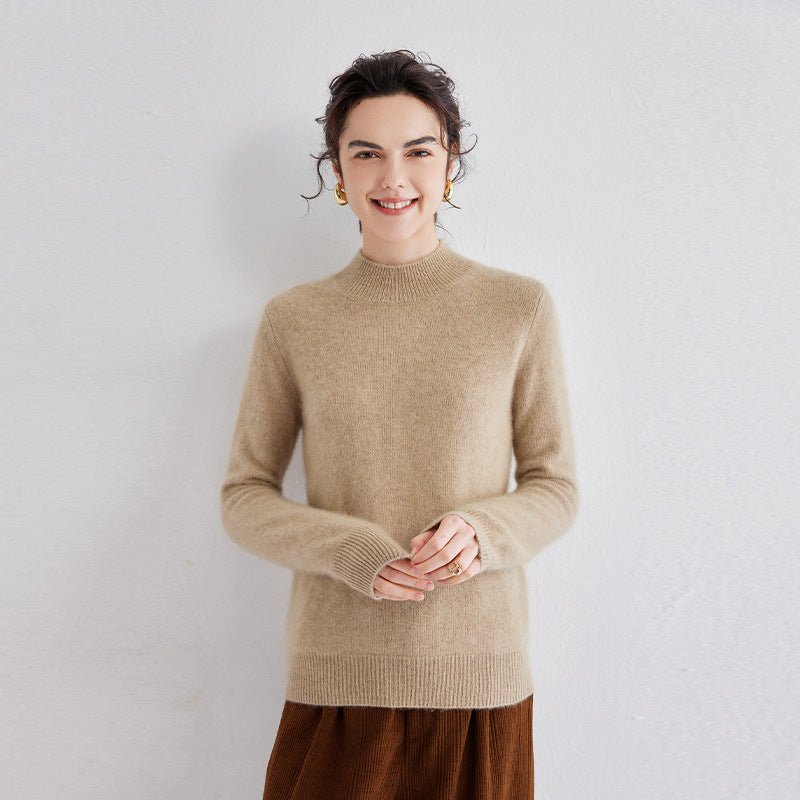 Cashmere Mock Neck Sweater Women Cashmere Pullover Light Camel XS