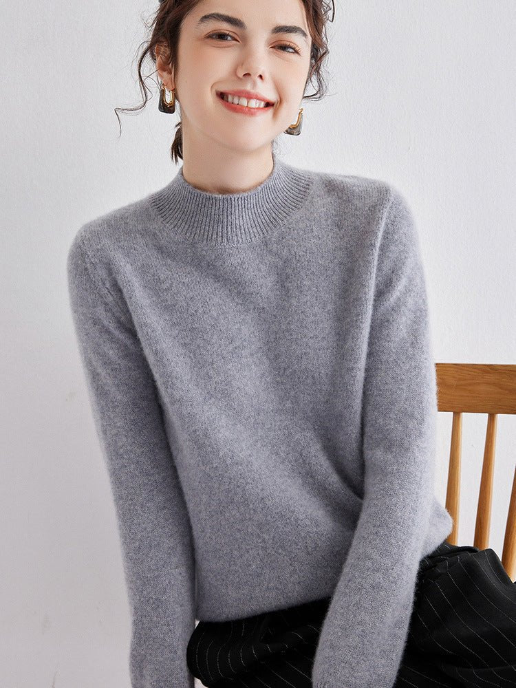 Cashmere Mock Neck Sweater Women Cashmere Pullover Gray XS