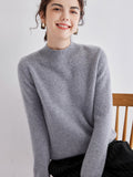 Cashmere Mock Neck Sweater Women Cashmere Pullover Gray XS
