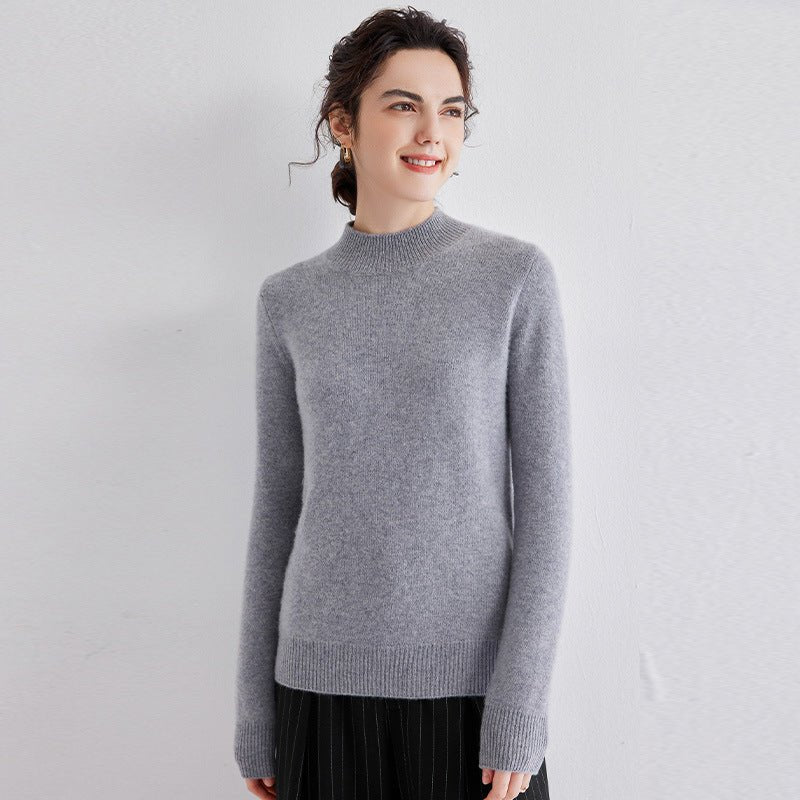 Cashmere Mock Neck Sweater Women Cashmere Pullover Gray XS