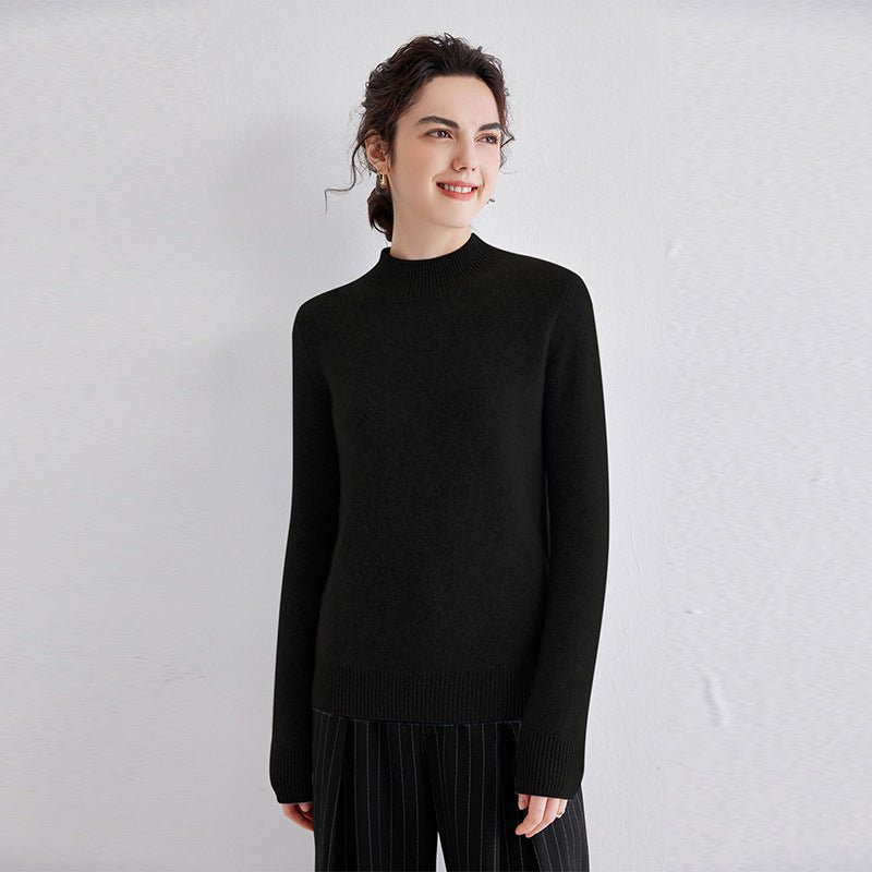 Cashmere Mock Neck Sweater Women Cashmere Pullover Black XS