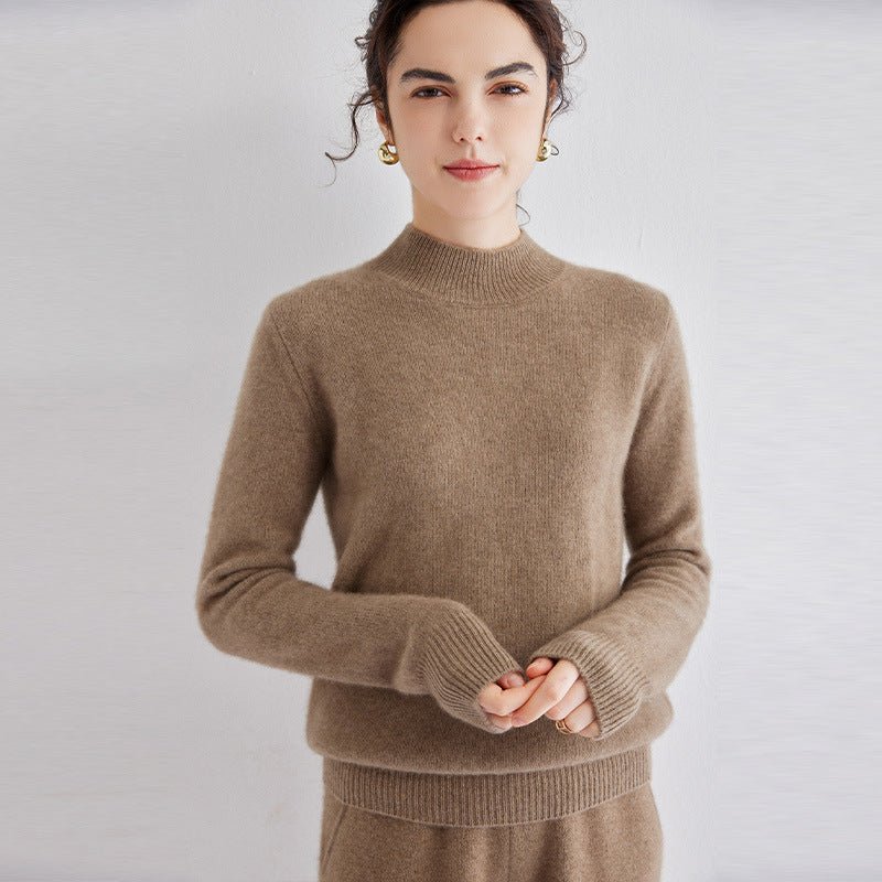 Cashmere Mock Neck Sweater Women Cashmere Pullover Taupe XS