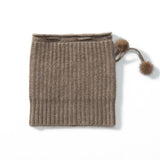 Cashmere Pom - Pom Beanie Hat With Drawstring Closure Thick Ribbing Hats Taupe M