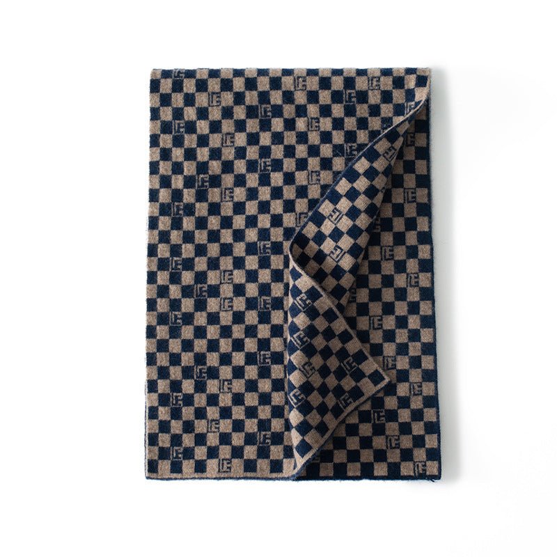Unisex Checkered Cashmere Scarf Long Cashmere Knitted Scarves Blue L