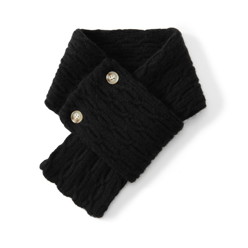 Womens Soft Cashmere Cable Knit Scarf With Button Black M