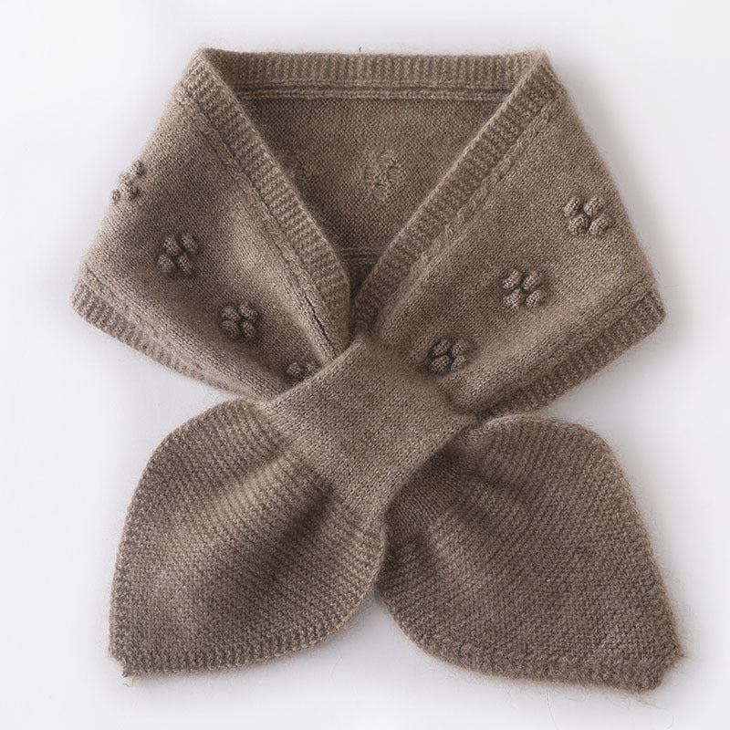 Pure Cashmere Neck Warmer Scarf Cashmere Knit Bowknot Scarf Taupe M