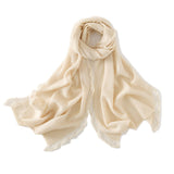 Cashmere Scarf With Fringed Edges Long Cashmere Shawl With Tassel Beige M