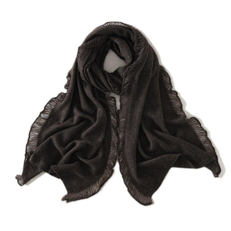 Cashmere Scarf With Fringed Edges Long Cashmere Shawl With Tassel Brown M