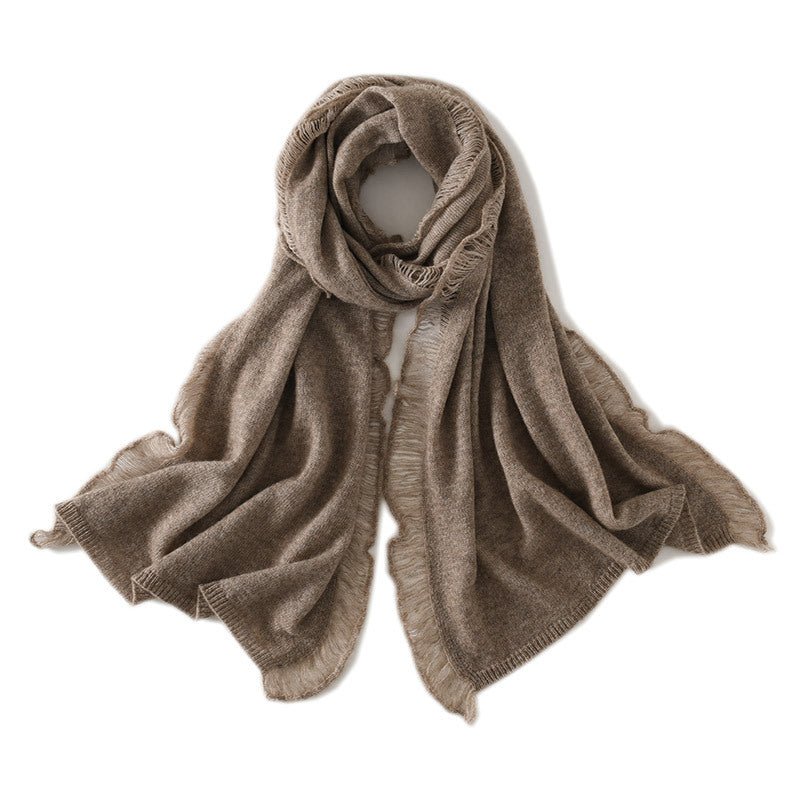 Cashmere Scarf With Fringed Edges Long Cashmere Shawl With Tassel Taupe M
