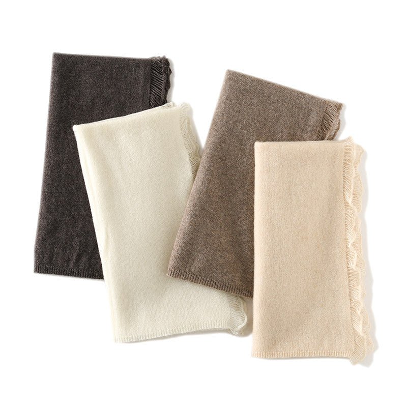 Cashmere Scarf With Fringed Edges Long Cashmere Shawl With Tassel Brown M