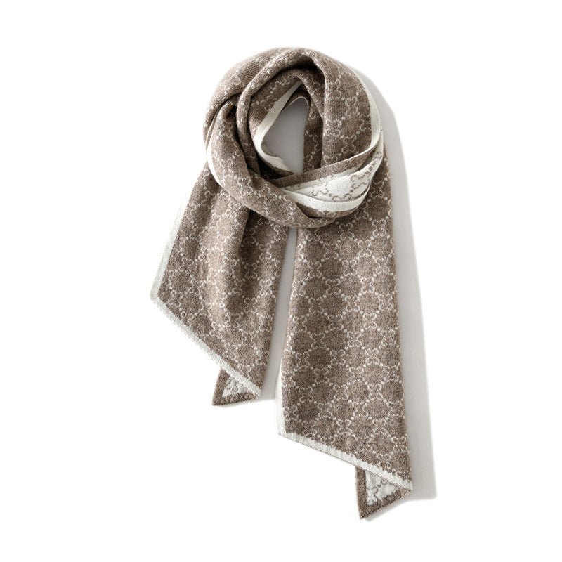 Womens Cashmere Scarf Decorative Edging Jacquard Cashmere Wraps Taupe M