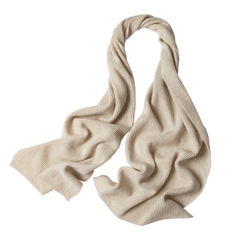 Unisex Cashmere Shawls And Wraps Long Cashmere Ribbed Scarf Beige L