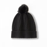 Cashmere Slouch Hat with Pom Womens Cable Knit Cashmere Beanie Winter Hat Black M