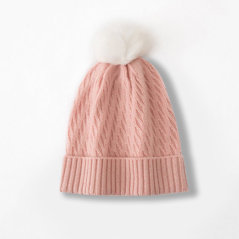Cashmere Slouch Hat with Pom Womens Cable Knit Cashmere Beanie Winter Hat Pink M