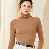 Women Cashmere Sweater Long Sleeve Turtleneck Cashmere Pullover Camel XS
