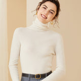 Women Cashmere Sweater Long Sleeve Turtleneck Cashmere Pullover White XS