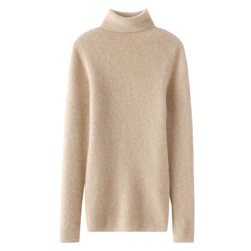 Women Cashmere Sweater Long Sleeve Turtleneck Cashmere Pullover Beige XS