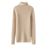 Women Cashmere Sweater Long Sleeve Turtleneck Cashmere Pullover Beige XS