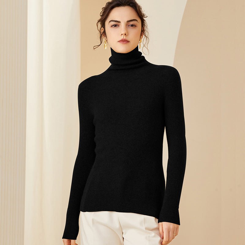 Women Cashmere Sweater Long Sleeve Turtleneck Cashmere Pullover Black XS