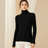 Women Cashmere Sweater Long Sleeve Turtleneck Cashmere Pullover Black XS