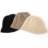 Chunky Cashmere Bucket Hat Cashmere Cable Beanie for Women Black M