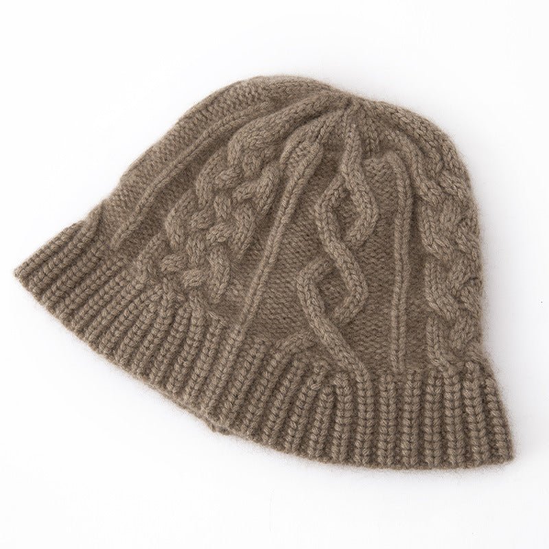 Chunky Cashmere Bucket Hat Cashmere Cable Beanie for Women Taupe M