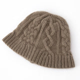 Chunky Cashmere Bucket Hat Cashmere Cable Beanie for Women Taupe M