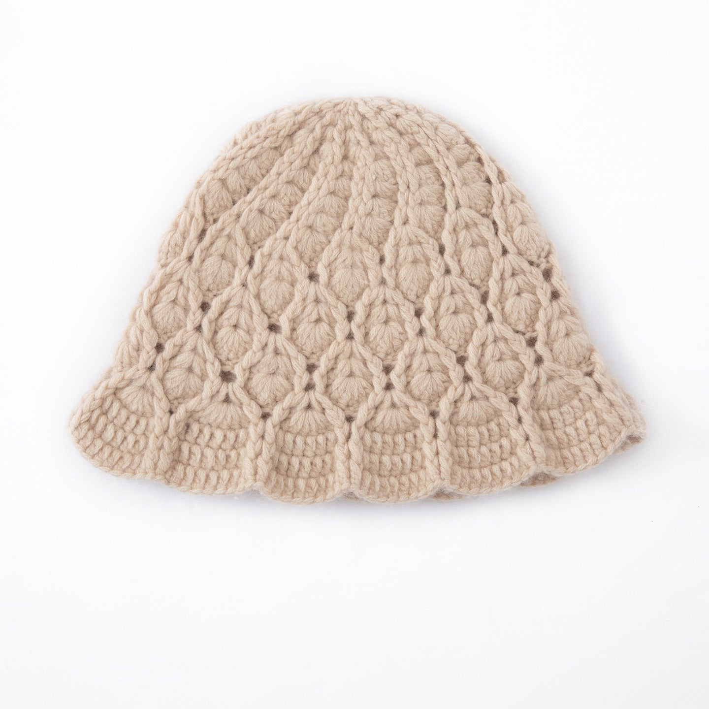 Chunky Cashmere Bucket Hat Cashmere Hat Flared Brim Cashmere Cloche Hat Beige M