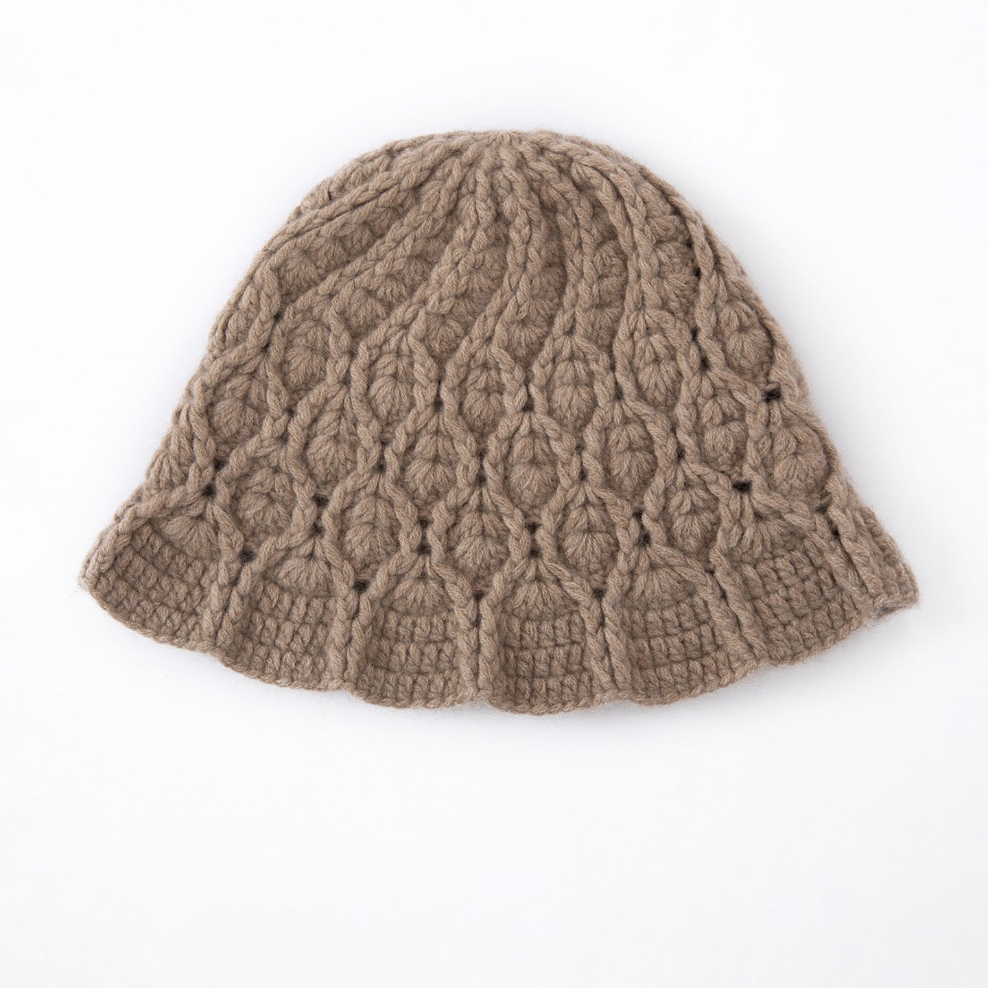 Chunky Cashmere Bucket Hat Cashmere Hat Flared Brim Cashmere Cloche Hat Taupe M