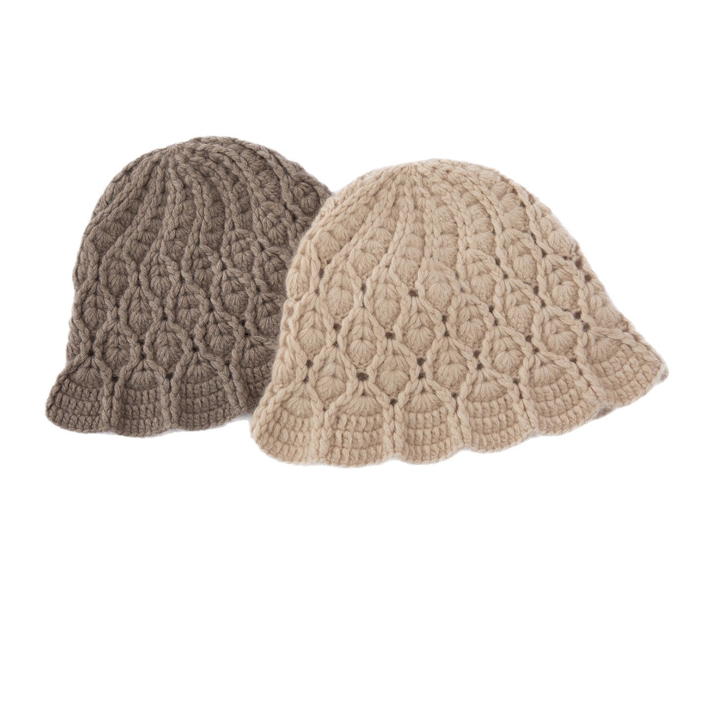 Chunky Cashmere Bucket Hat Cashmere Hat Flared Brim Cashmere Cloche Hat Beige M
