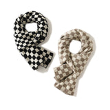Pure Cashmere Checkerboard Scarf Stylish Cashmere Knit Wrap Black M