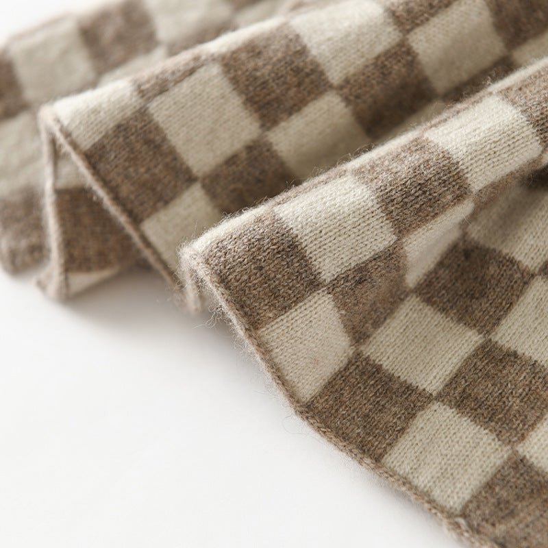 Pure Cashmere Checkerboard Scarf Stylish Cashmere Knit Wrap Taupe M