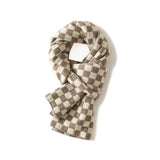 Pure Cashmere Checkerboard Scarf Stylish Cashmere Knit Wrap Taupe M