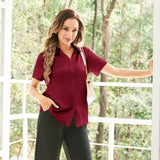Classic Short Womens Silk Blouse Silk Button Down Shirt Claret XS