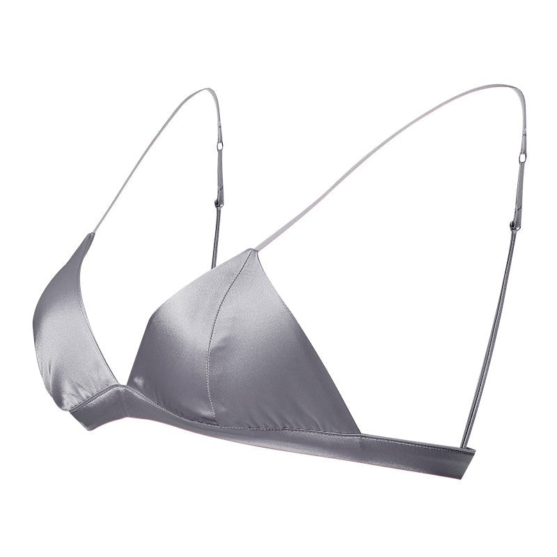 Classic Wireless Sexy Silk Triangle Bra Silver Gray S