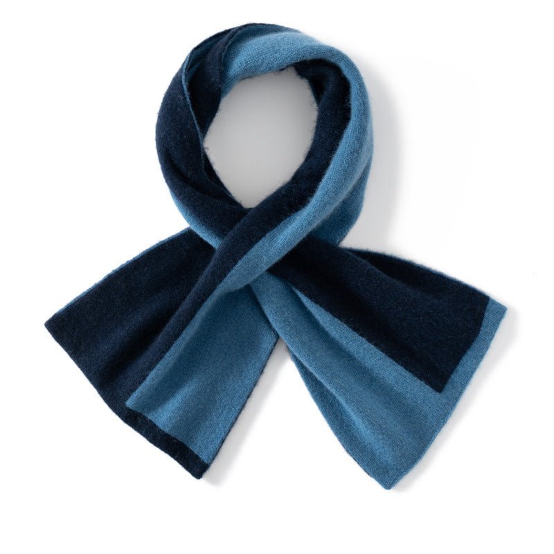 Color Contrast Pure Cashmere Scarf for Women Cashmere Crossover Scarf Navy + Haze Blue M