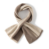Color Contrast Pure Cashmere Scarf for Women Cashmere Crossover Scarf Beige + Taupe M