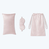 3 Pcs Silk Travel Set Cushion Eye Mask And Storage Bag Pink M