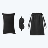 3 Pcs Silk Travel Set Cushion Eye Mask And Storage Bag Black M