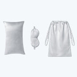 3 Pcs Silk Travel Set Cushion Eye Mask And Storage Bag Gray M