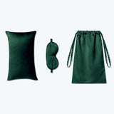 3 Pcs Silk Travel Set Cushion Eye Mask And Storage Bag Green M