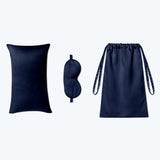 3 Pcs Silk Travel Set Cushion Eye Mask And Storage Bag Navy Blue M